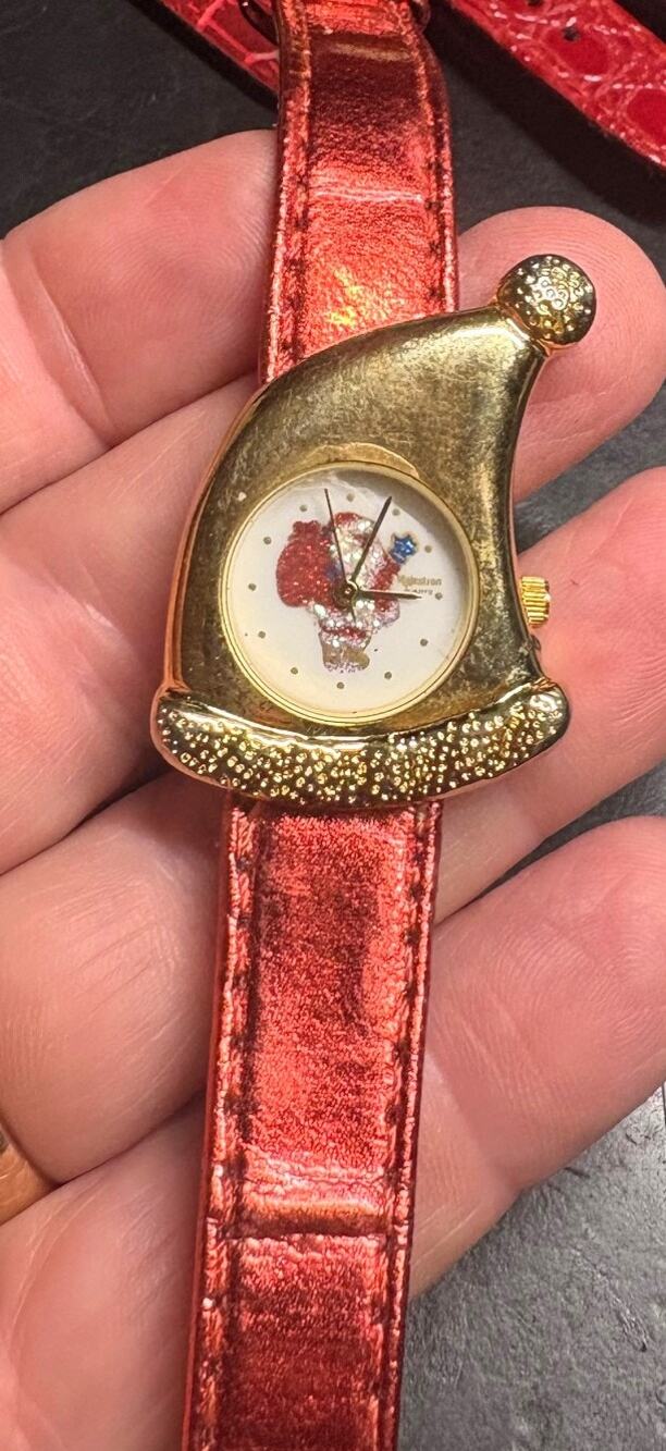 Women's Goild Tone Majesti Santa Hat Shaped Case Watch, Sparkling Santa Center